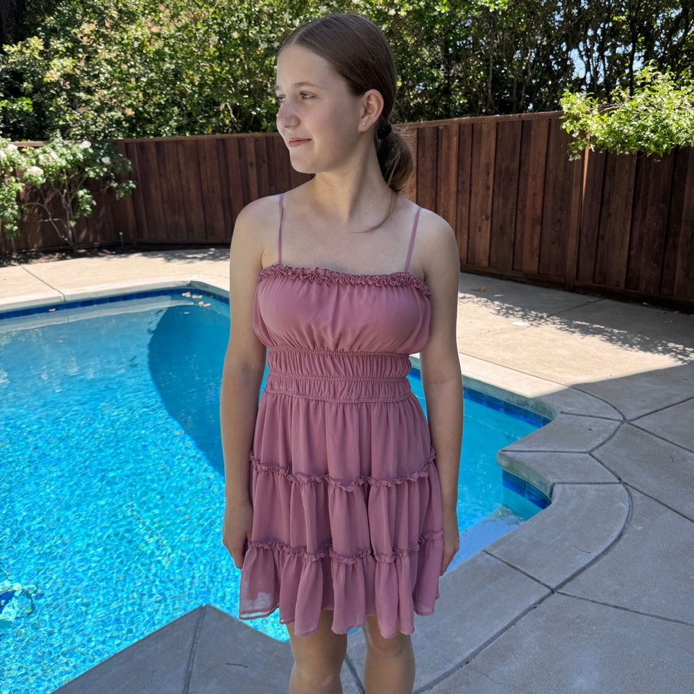 trixxi mauve tiered ruffle mini dress